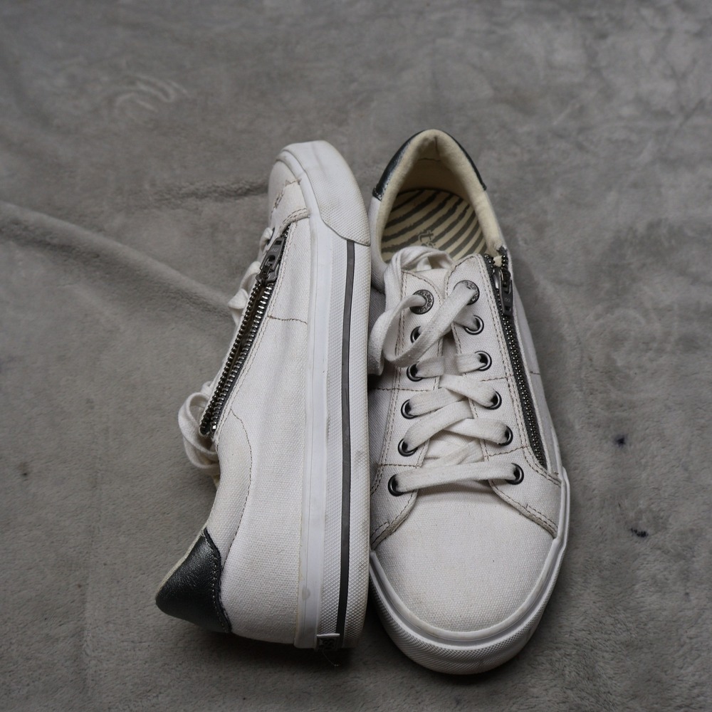 Taos Womens 8.5 Z Soul Sneakers White Canvas Side Zip Lace‎ Up Comfort Casual